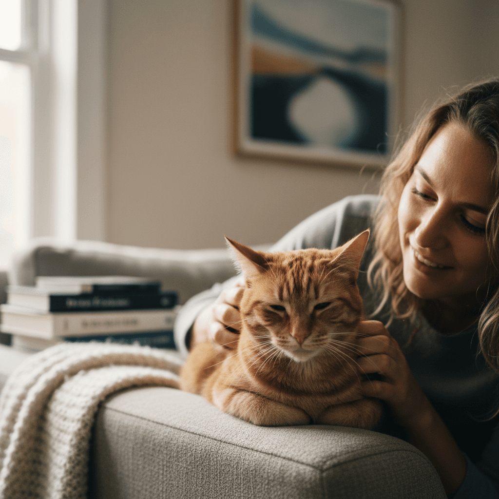 Petsitter accompagnant un chien et un chat dans un parc de Strasbourg